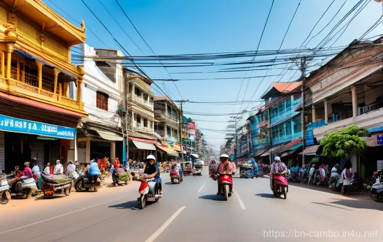 프놈펜 교통사고 주의 - Prompt 1: Bustling Phnom Penh Traffic with Pedestrians**