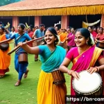 Home 14 전통 악기와 음악 - A vibrant rural Bengali festival scene featuring a group of people joyfully playing traditional musi...